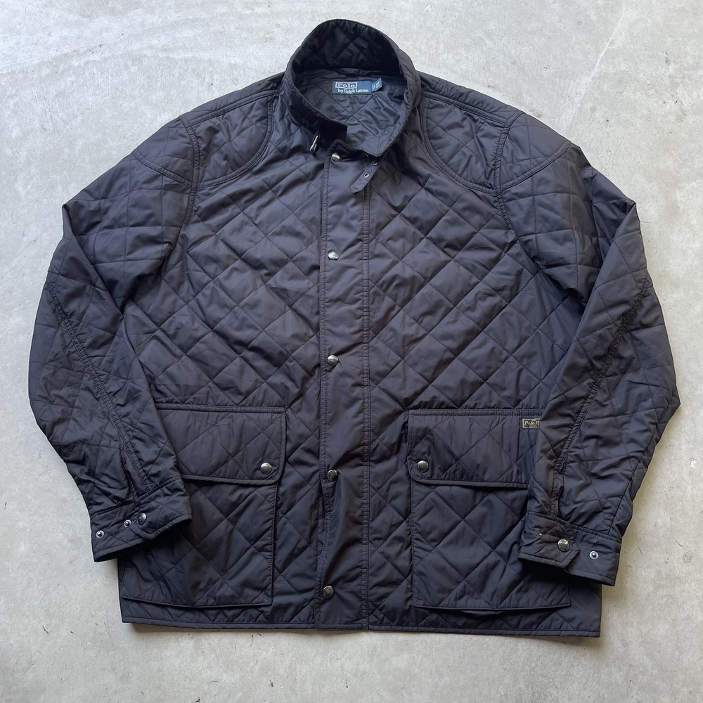 Polo Ralph Lauren Men's XL Hunting Barn Jacket Quilted Black Quilted Chin Strap